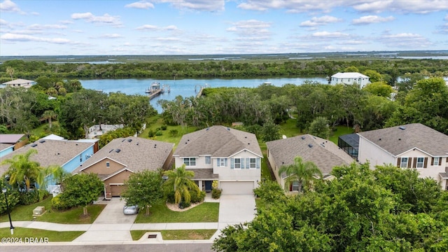 bird's eye view featuring a water view