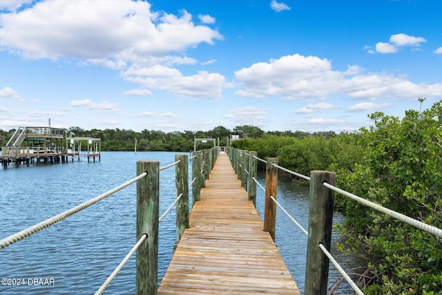 view of dock featuring a water view