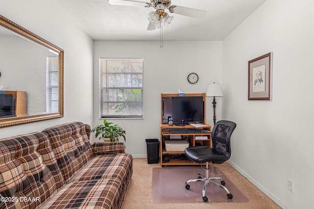 129 Sand Fiddler Ct, Daytona Beach, FL 32119 - office area with carpet, a ceiling fan, and baseboards