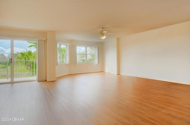 spare room featuring ceiling fan and light hardwood / wood-style flooring