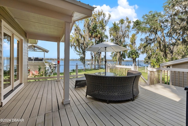 deck with a water view