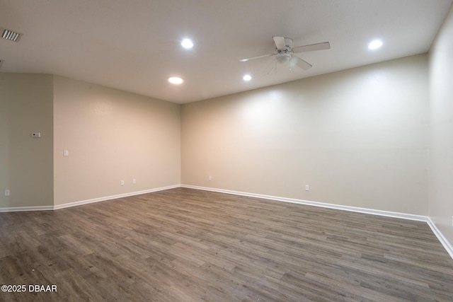 253 Catriona Dr, Daytona Beach, FL 32124 - unfurnished room featuring visible vents, recessed lighting, a ceiling fan, and wood finished floors