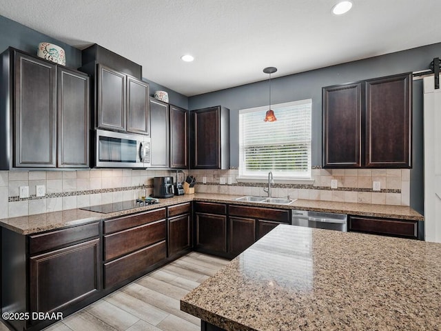 19 Abacus Ave, Ormond Beach, FL 32174 - kitchen with stainless steel appliances, a sink, light wood-type flooring, dark brown cabinets, and recessed lighting