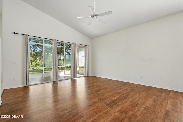 918 Brookridge Ln, Ormond Beach, FL 32174 - empty room with wood finished floors, high vaulted ceiling, and a ceiling fan