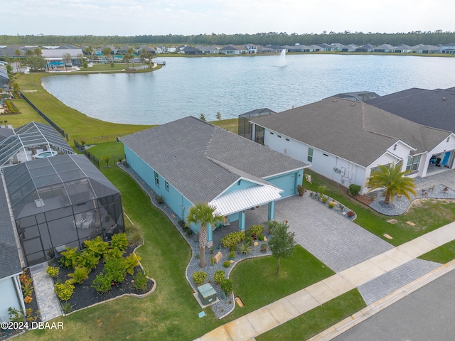 aerial view with a water view