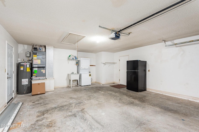 685 Middlebury Loop, New Smyrna Beach, FL 32168 - garage featuring water heater, freestanding refrigerator, a garage door opener, and heating unit