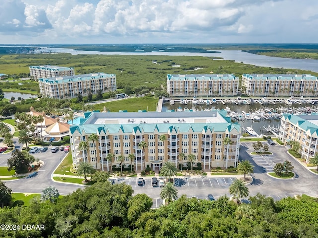 bird's eye view featuring a water view