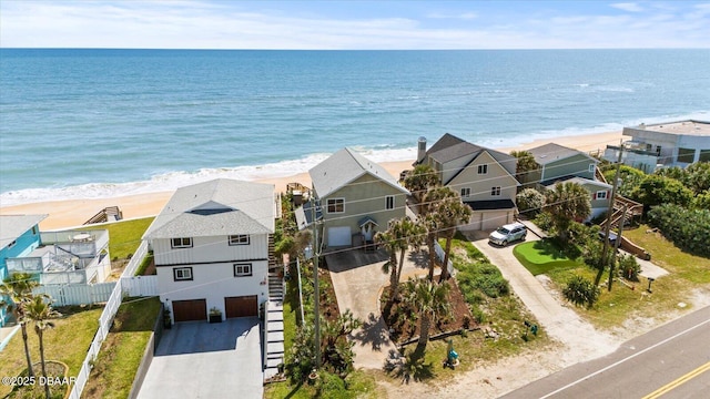 aerial view featuring a beach view and a water view