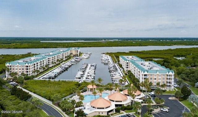 aerial view with a water view