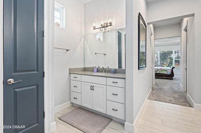 bathroom with wood-type flooring, vanity, and plenty of natural light