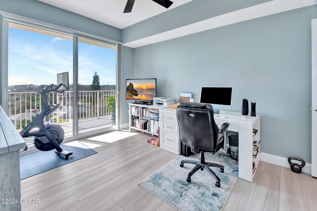 2801 S Ridgewood Ave Unit 608, South Daytona, FL 32119 - office with light wood finished floors, baseboards, and ceiling fan