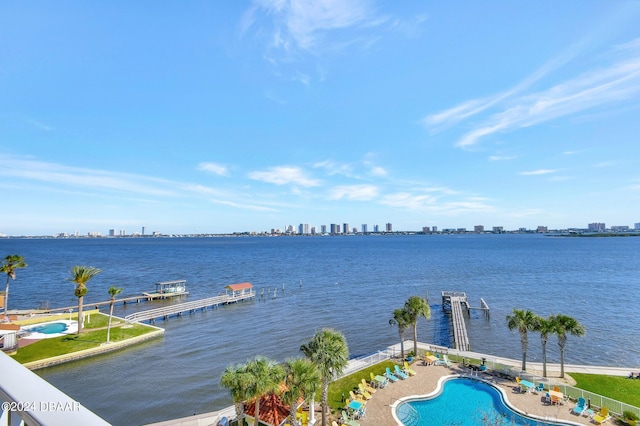 view of water feature featuring a boat dock