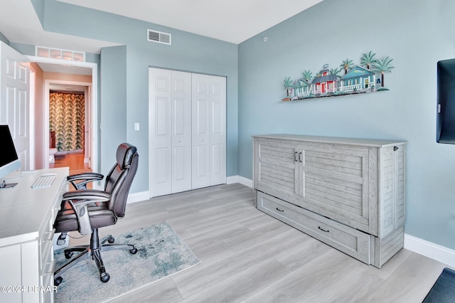 office area featuring light hardwood / wood-style floors