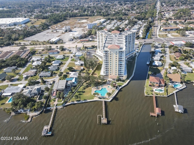 aerial view with a water view