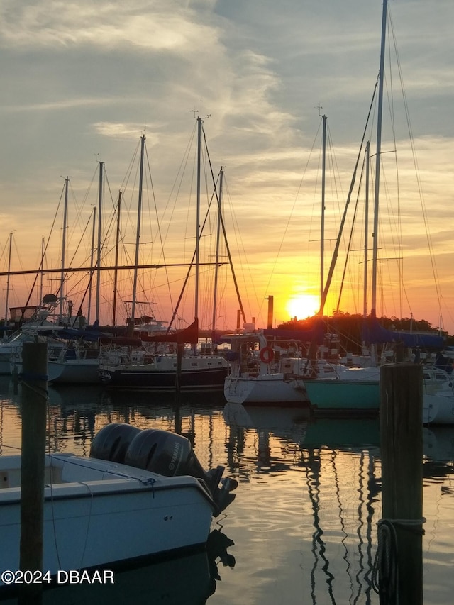 property view of water with a dock