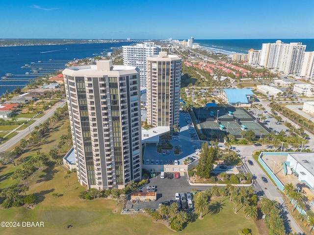 aerial view with a water view