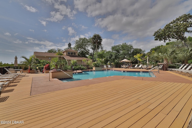 view of pool featuring a patio