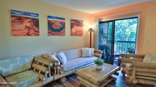 1401 S Palmetto Ave Unit 402, Daytona Beach, FL 32114 - living area with wood finished floors and a textured ceiling