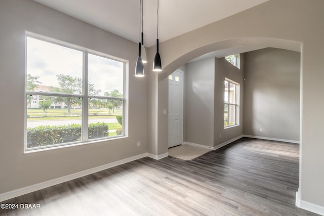 unfurnished dining area featuring hardwood / wood-style floors and plenty of natural light