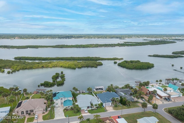 aerial view with a water view