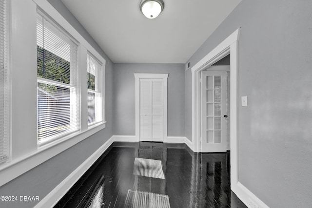 empty room featuring dark hardwood / wood-style flooring