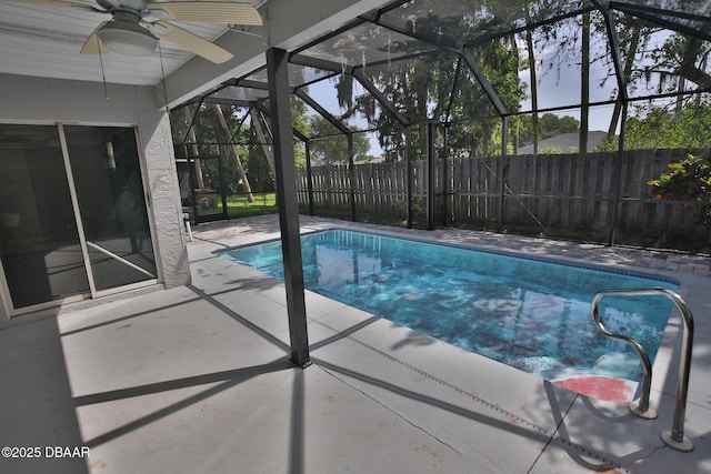 3455 Saddleback Ct, Port Orange, FL 32129 - view of pool featuring a patio area, a ceiling fan, and a lanai