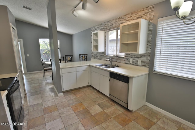 3455 Saddleback Ct, Port Orange, FL 32129 - kitchen featuring dishwasher, a sink, electric range, light countertops, and open shelves