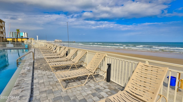 exterior space featuring a view of the beach