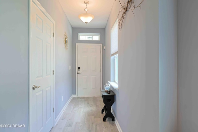 doorway to outside with light hardwood / wood-style flooring