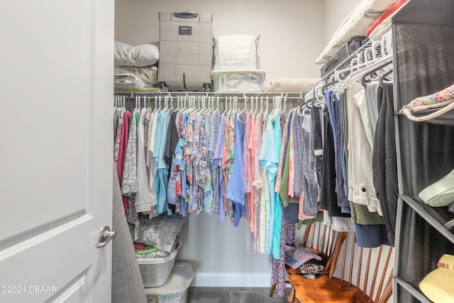 walk in closet with carpet flooring