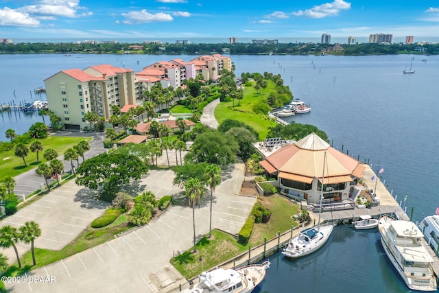 aerial view with a water view