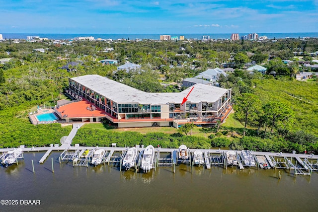 aerial view with a water view