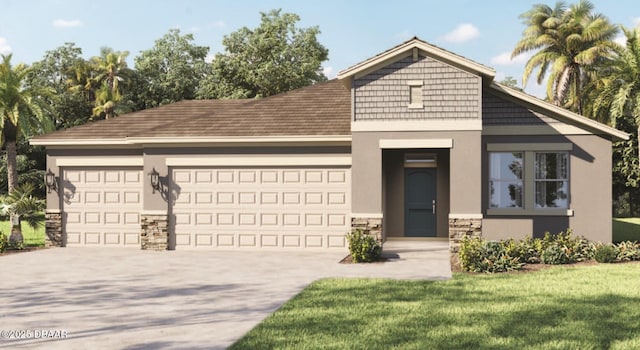 view of front facade featuring a garage and a front lawn