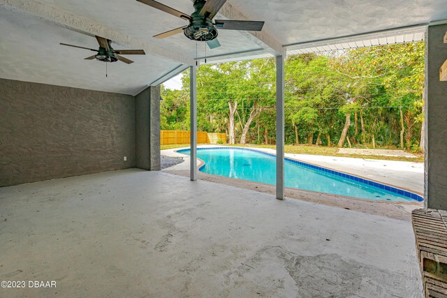 284 Military Blvd, Ormond Beach, FL 32174 - outdoor pool with a ceiling fan and a patio