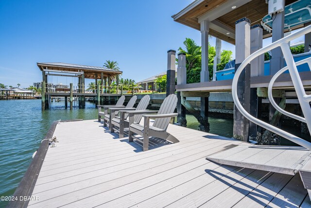 dock area with a water view