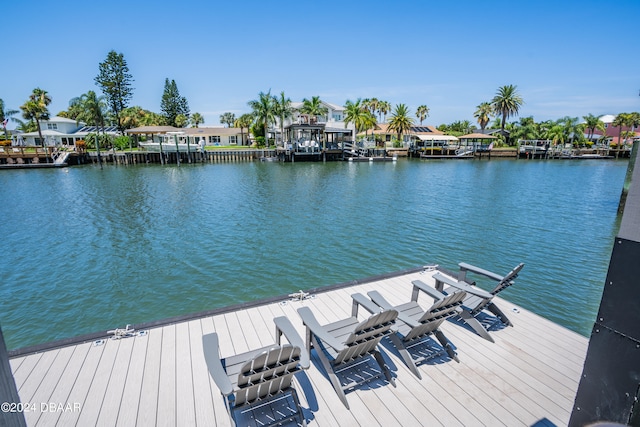 view of dock with a water view