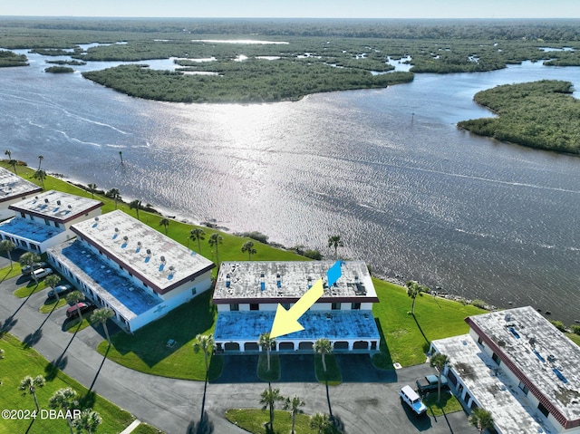 aerial view with a water view