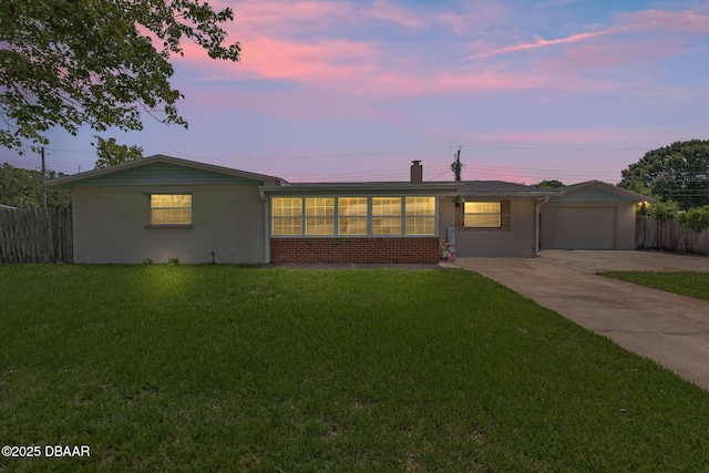 321 Scotland Dr, Holly Hill, FL 32117 - ranch-style house featuring driveway, brick siding, a garage, and a chimney