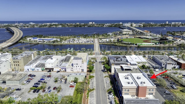 aerial view with a water view