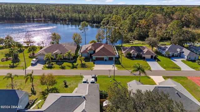 aerial view with a water view