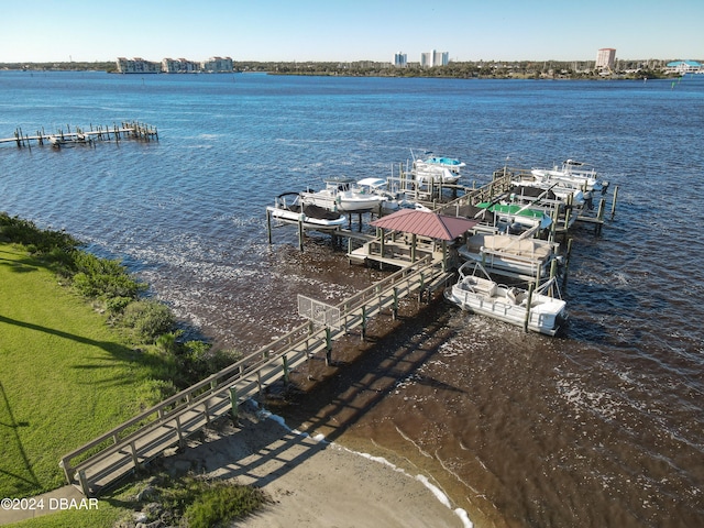 view of dock featuring a water view