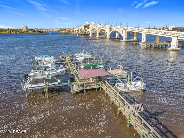 dock area featuring a water view