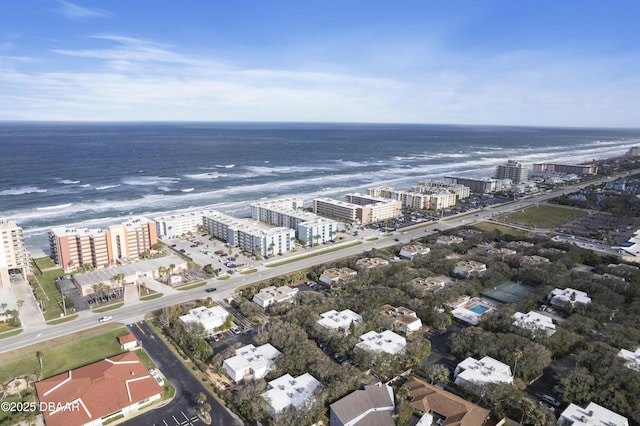 aerial view with a city view and a water view