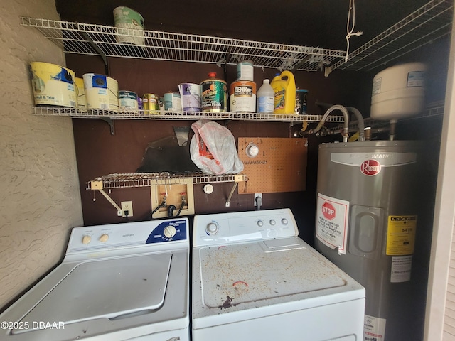 3557 Forest Branch Dr Unit B, Port Orange, FL 32129 - laundry room featuring electric water heater, a textured wall, and washing machine and clothes dryer