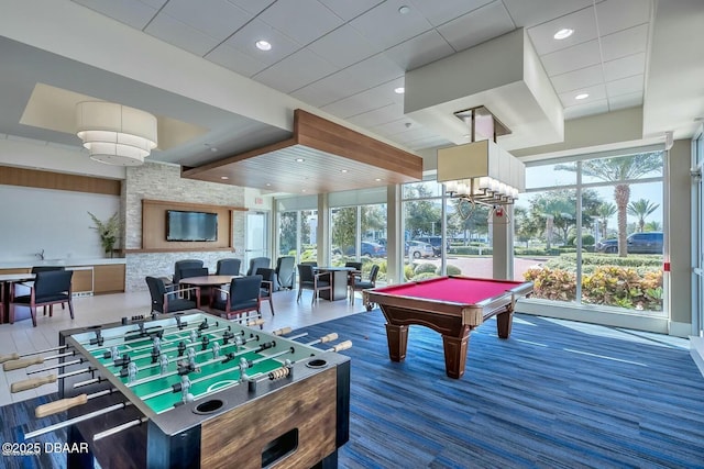 game room featuring billiards and recessed lighting