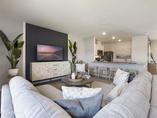 living room with sink