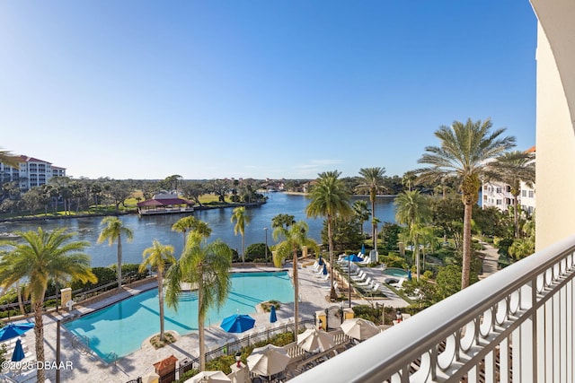 community pool with a water view