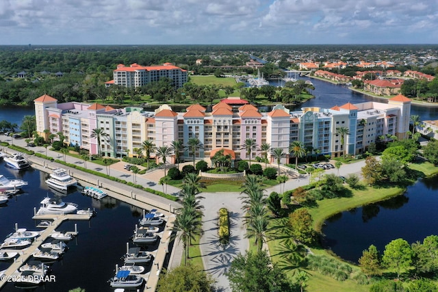 aerial view with a water view