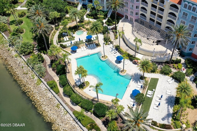 bird's eye view featuring a water view