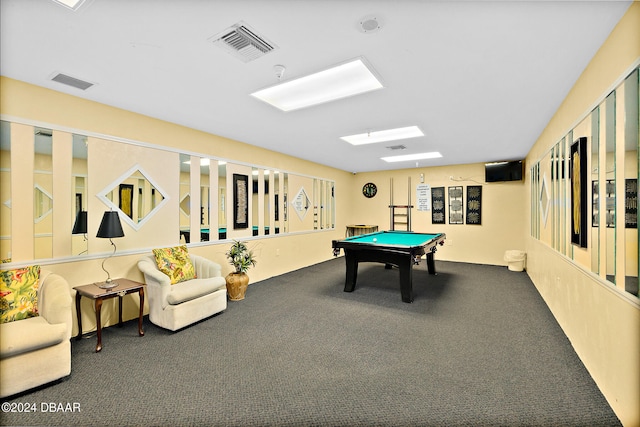 game room featuring pool table and carpet